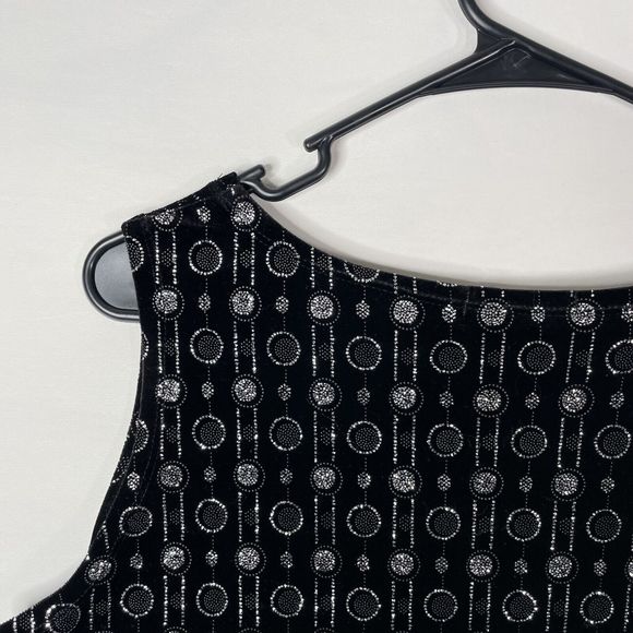 Notations Black Womens Top Velour Sparkle Geometric Silver Glitter L Y2K Party - Picture 7 of 7